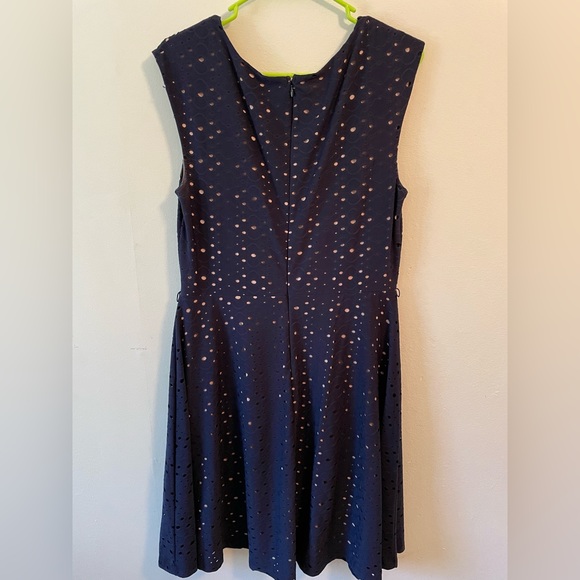 Blue Lace Dress with Nude Lining and Belt - Picture 3 of 5